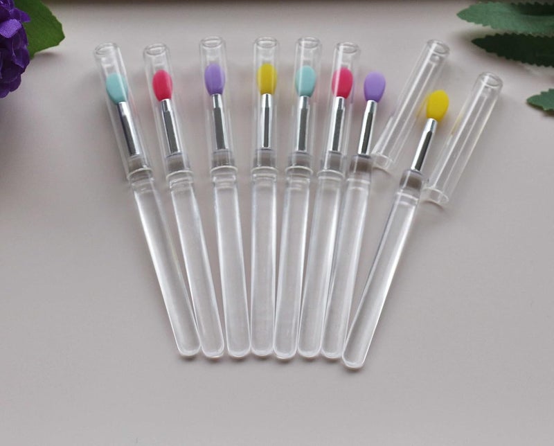 LORMAY Silicone Lip Brushes with Transparent Handles and Caps. Perfect Applicators for Cream Lip Mask, Eyeshadow, and Lipstick (4pcs, Multicolor) - Image 5